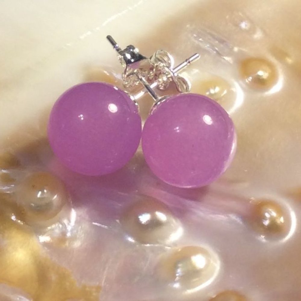 Rose Purple Jade .925 Sterling Silver stud  SG-0012